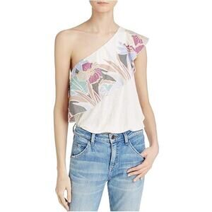 NWT Free People Annka One-Shoulder Floral Ruffle Top Ivory Women's Size XS